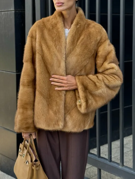 Норковый жакет Gold воротник V-образный - фото 4