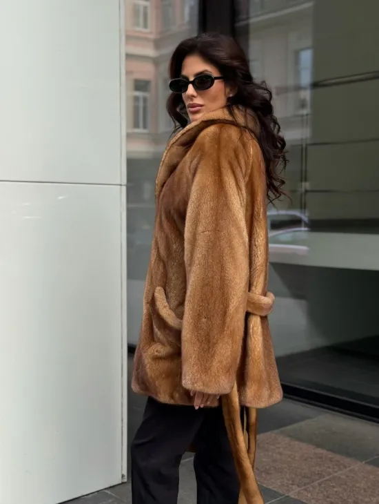 Норка жакет шалевый воротник - цвет Gold - фото 8