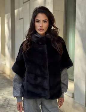 Женская меховая норковая куртка -темный графит - фото 8