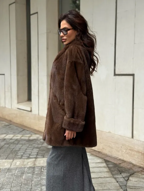 Коричневая шуба из норки - фото 10