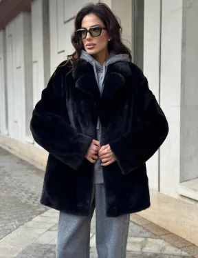 Полушубок женский из норки - черный - фото 0