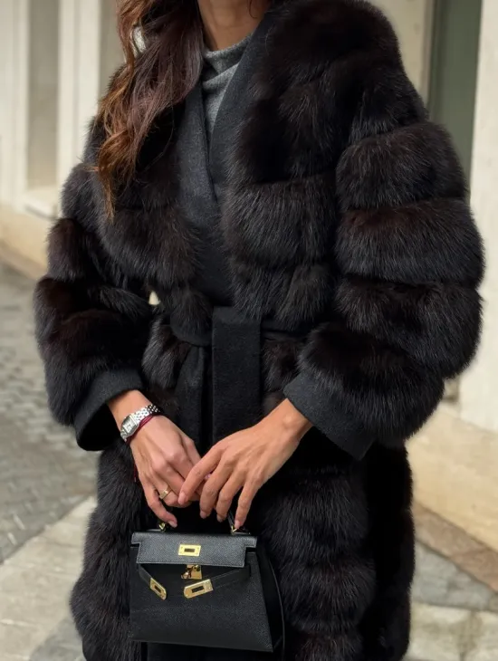 Пальто из куницы с отделкой кашемира - фото 2