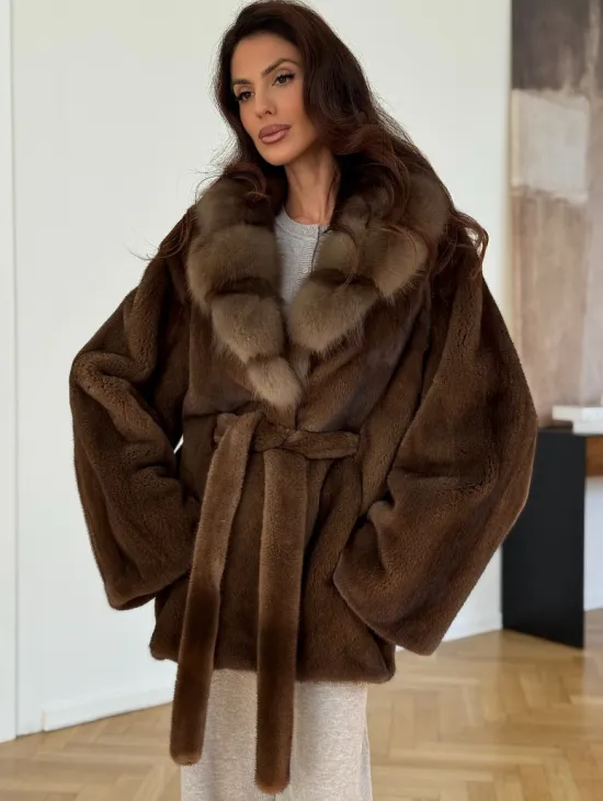 Норковый полушубок - цвет соболь - фото 4