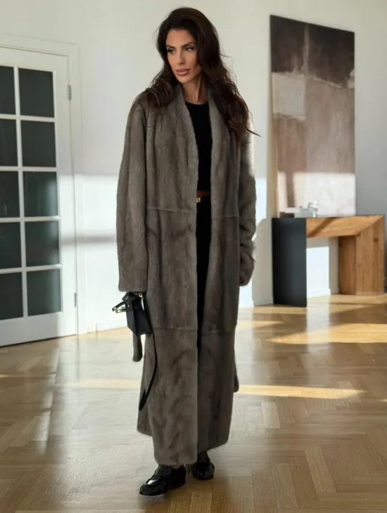 Норковая шуба серая длинная SILVER PREMIUM - фото 3