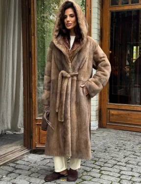 Шуба норковая с капюшоном - цвет пастель - фото 1