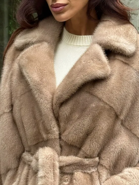 Длинная норковая шуба - цвет пастель - фото 1