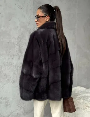 Меховой полушубок из норки  графит - фото 6