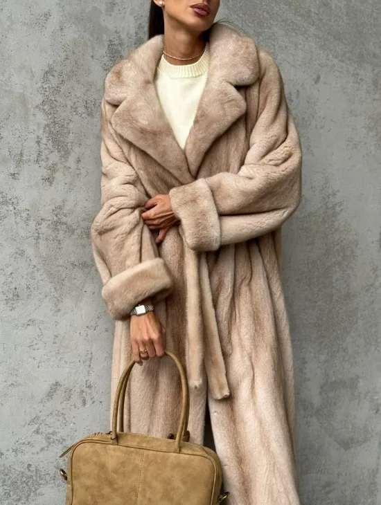 Длинная норковая шуба пастель - фото 4