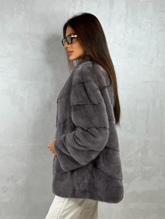 Норковый полушубок - графит - фото 9