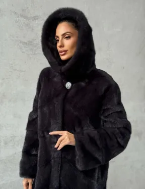 Норковая женская шуба с капюшоном - фото 9