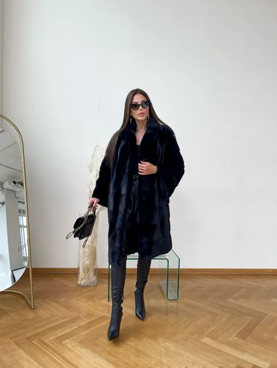 Норковая шуба синего цвета - фото 7