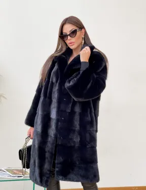 Норковая шуба синего цвета - фото 5