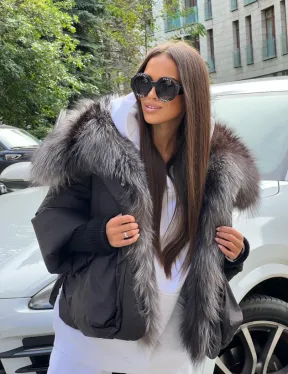 Пуховик с воротником из чернобурой лисы - фото 2