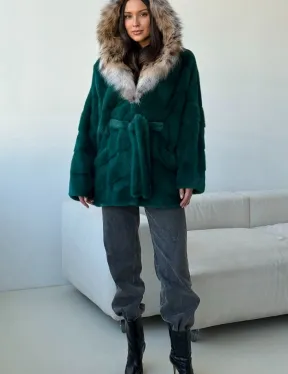 Норковая шуба с капюшоном из рыси - фото 4