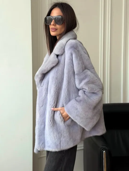 Шуба из норки короткая с английским воротником - фото 4