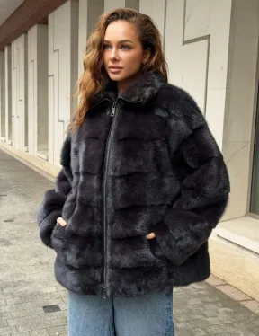 Норковая куртка на молнии - графит - фото 6