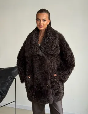 Дублёнка коричневая из овчины - тиградо - фото 10