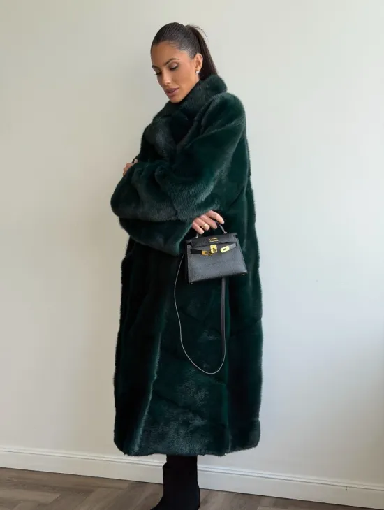 Зеленая норковая шуба - английский воротник - фото 11