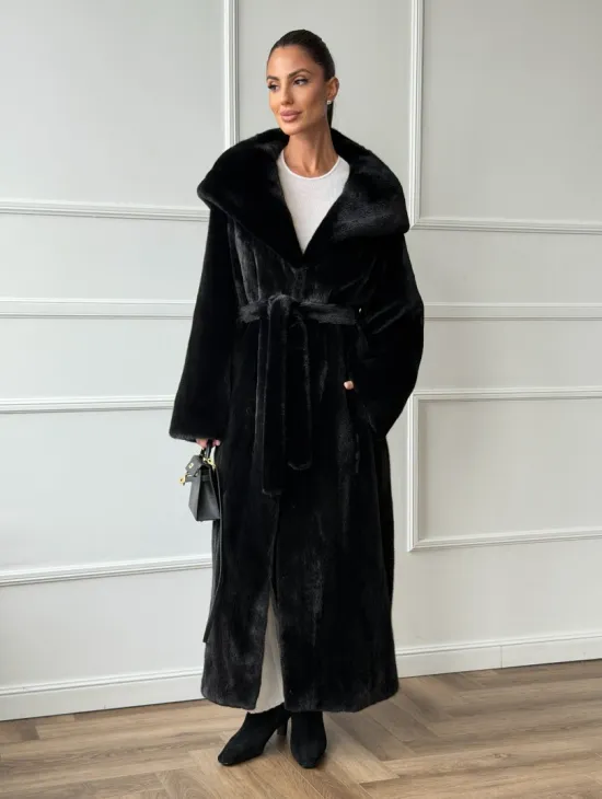 Чёрная норковая шуба модель «кимоно» с капюшоном кобра - фото 9