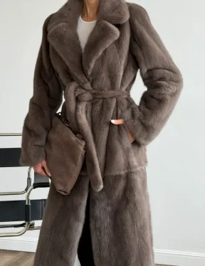 Прямая норковая шуба с поясом - фото 1