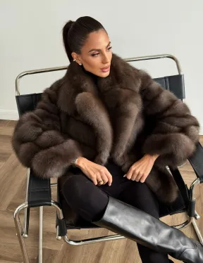 Шуба из куницы с английским воротником - фото 0