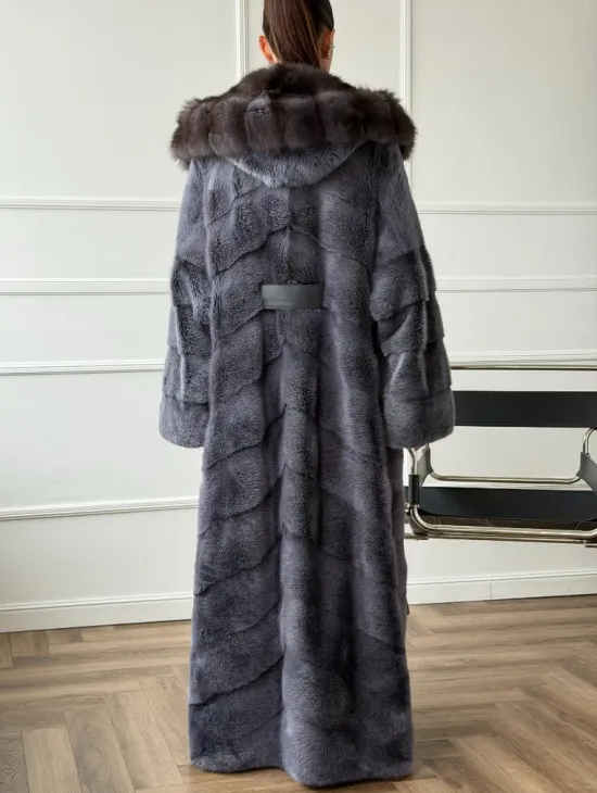 Длинная норковая шуба в пол с капюшоном куница - фото 2