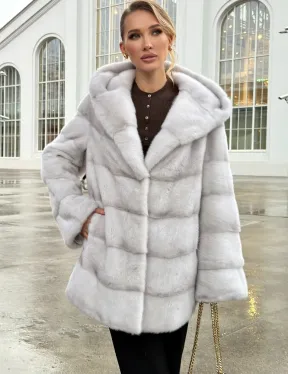 Белая норковая шуба с капюшоном - автоледи - фото 5