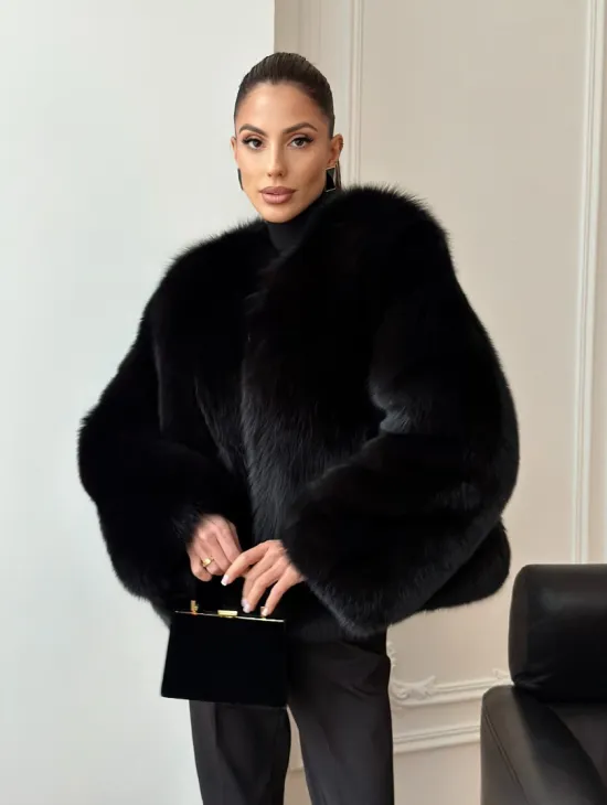 Черная короткая шуба из песца - фото 9
