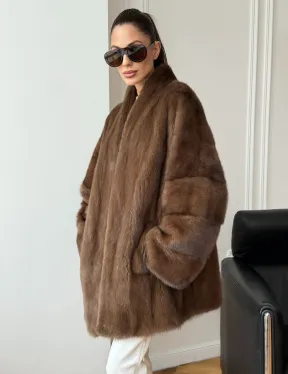 Полушубок из норки - цвет соболь - фото 8