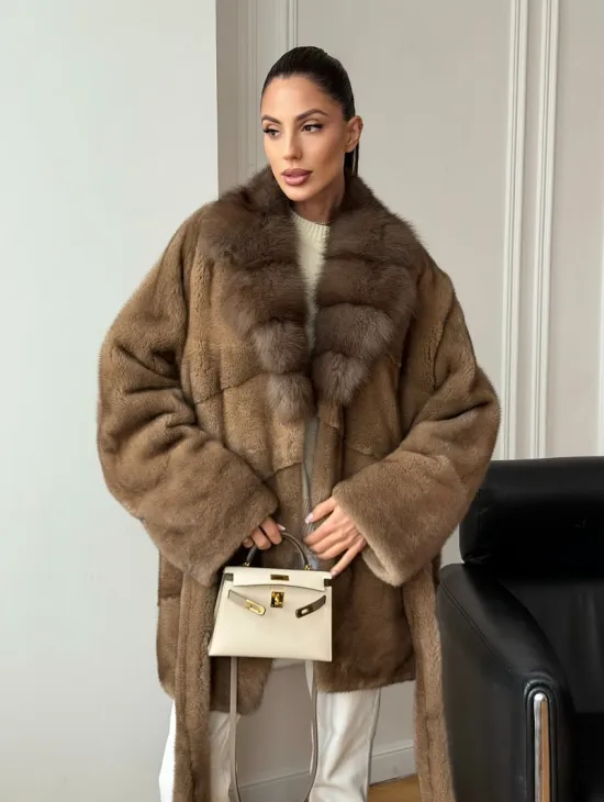 Шуба норка - воротник куница - фото 11