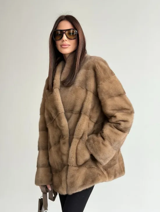 Полушубок пастель мех норка - фото 11