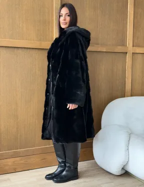 Черная норковая шуба с капюшоном - фото 7