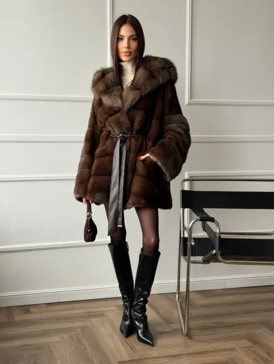 Шуба норка - кимоно с капюшоном - фото 9