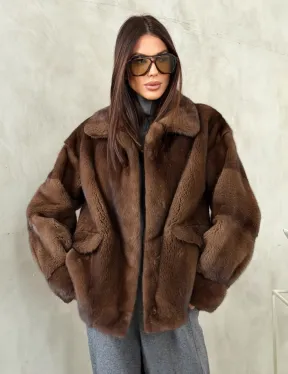 Короткая норковая шуба под соболь - фото 0