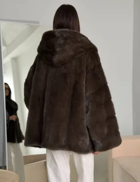 Зимняя норковая шуба с капюшоном - фото 9
