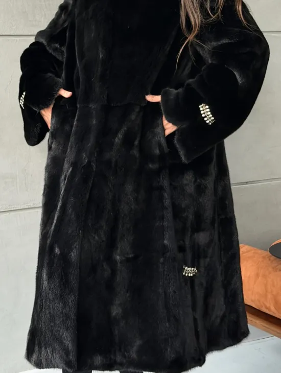 Черная норковая шуба Blackglama - стойка воротник - фото 2