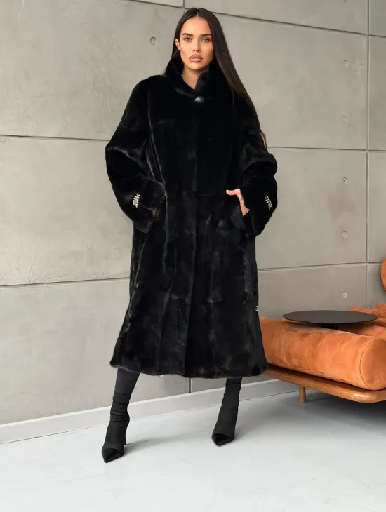 Черная норковая шуба Blackglama - стойка воротник - фото 6