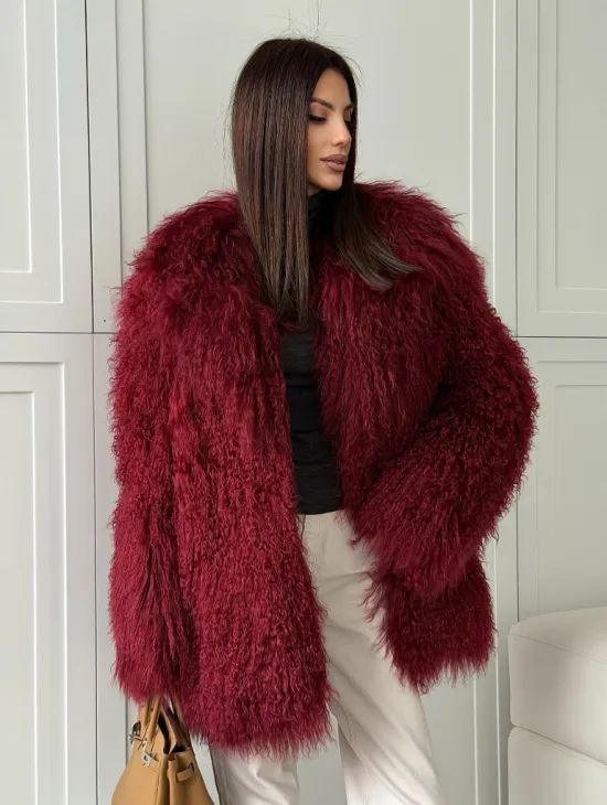 Шуба из ламы PREMIUM - бургунди - фото 8
