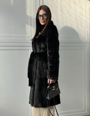 Черная норковая шуба - воротник стойка - фото 12