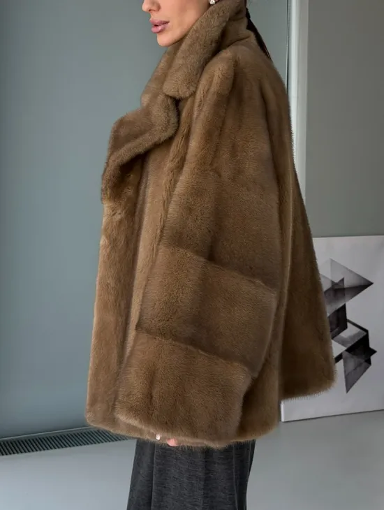 Женский норковый полушубок - английский воротник - фото 5