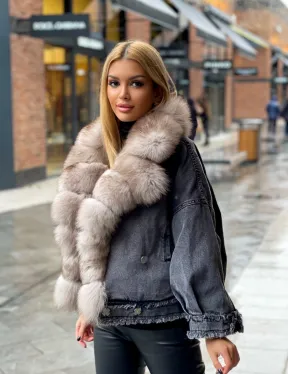 Джинсовая куртка с мехом финского песца - фото 0