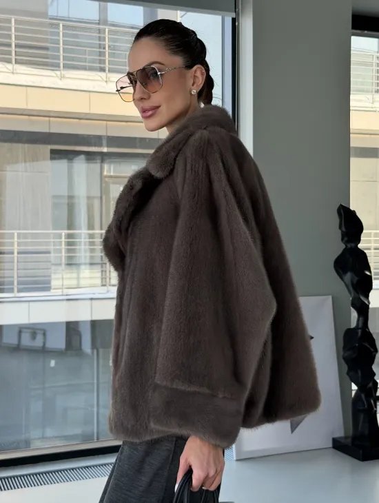 Короткий норковый полушубок - английский воротник - фото 9