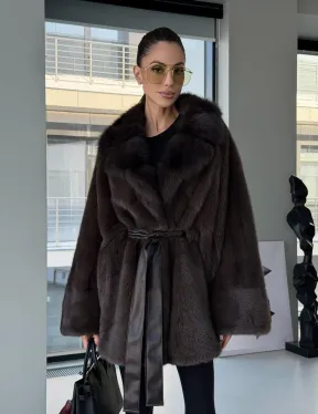 Норковое автоледи с воротником из куницы - фото 17