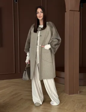 Женское пальто с меховыми рукавами из норки - фото 11