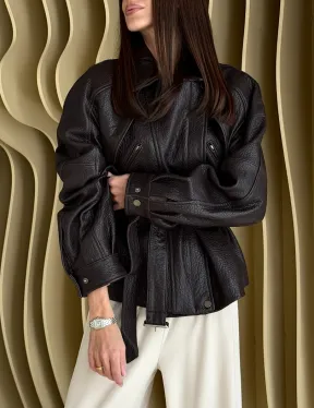 Коричневая кожаная куртка «Тренд - 2026» - фото 7