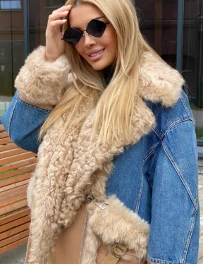 Куртка джинсовая с отделкой из натуральной овчины - фото 1