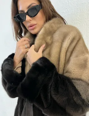 Короткая шуба из меха норки - эффект деграде - фото 1