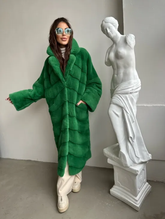 Шуба из плюшевой норки Velvet - цвет светлый изумруд - фото 0