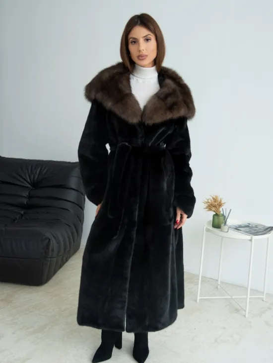 Норка BLACKGLAMA, пластины с капюшоном из меха куницы - фото 2