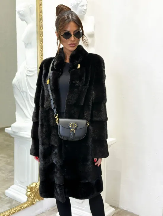 Норка NAFA поперечка стойка воротник - цвет черный бриллиант - фото 0